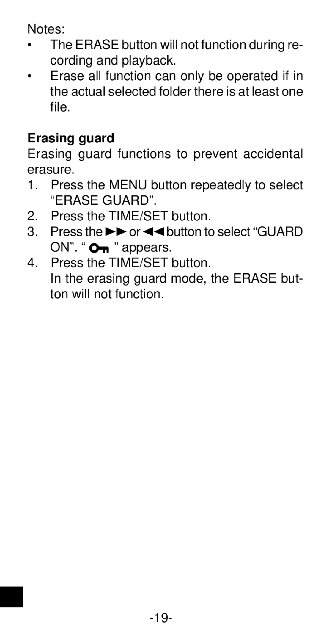 Sanyo ICR-B35 instruction manual Erasing guard 