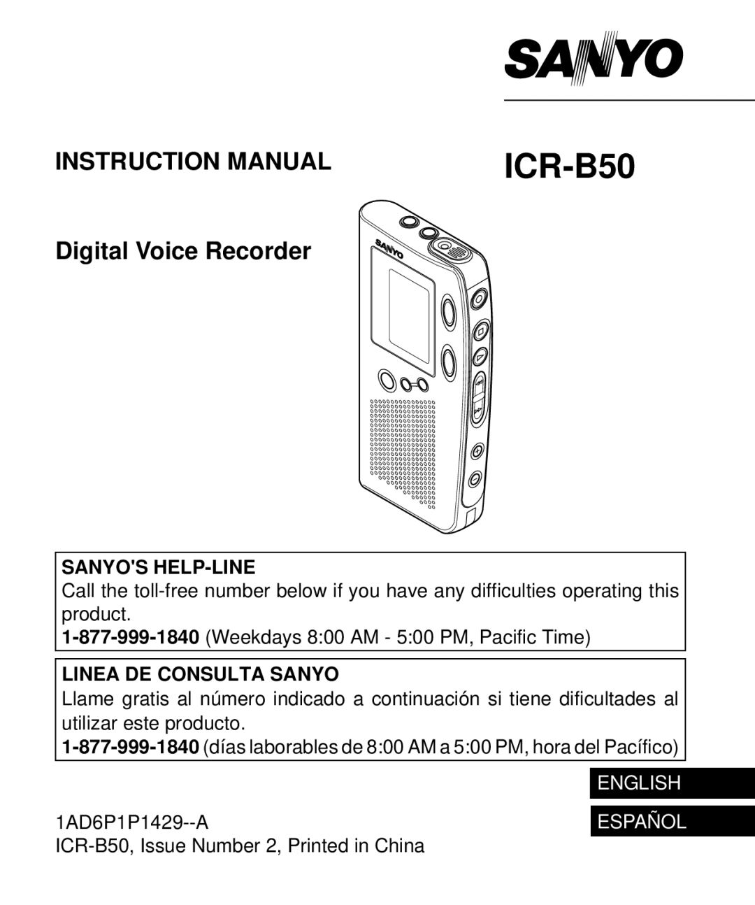 Sanyo ICR-B50 instruction manual Sanyos HELP-LINE, LlNEA DE Consulta Sanyo 