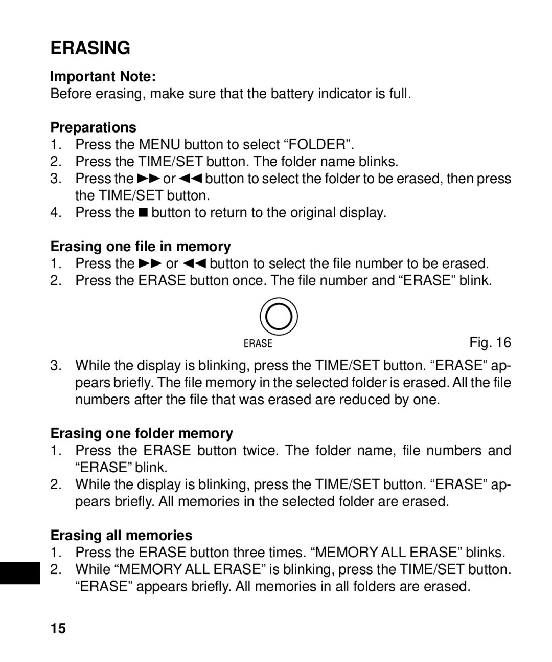 Sanyo ICR-B50 instruction manual Erasing 