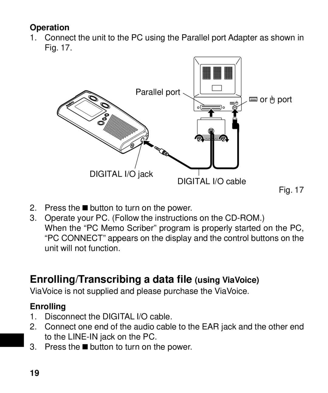 Sanyo ICR-B50 instruction manual Operation, Enrolling 