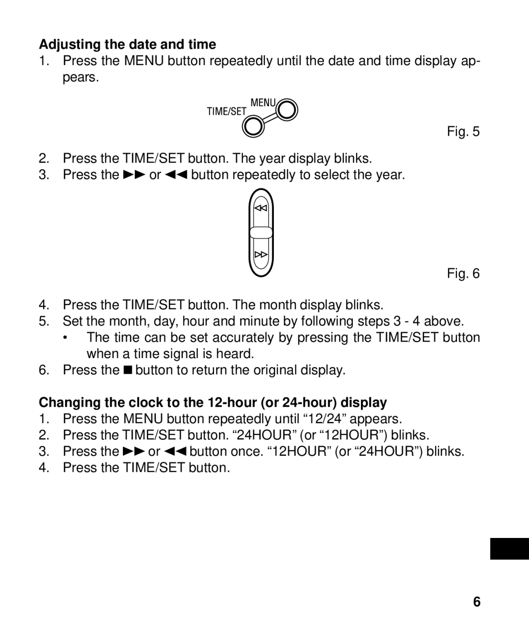 Sanyo ICR-B50 instruction manual Adjusting the date and time, Changing the clock to the 12-hour or 24-hour display 