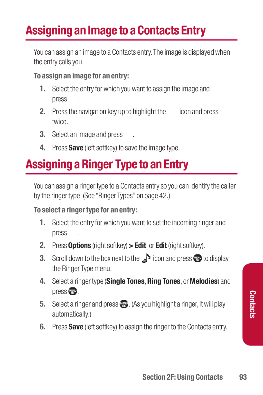 Sanyo II manual Assigning a Ringer Type to an Entry, To assign an image for an entry, To select a ringer type for an entry 