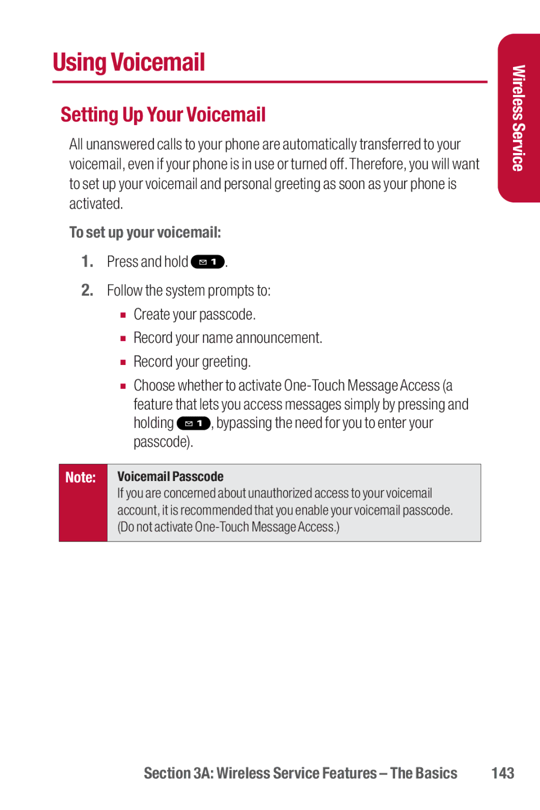 Sanyo II manual Using Voicemail, Setting Up Your Voicemail, 143 