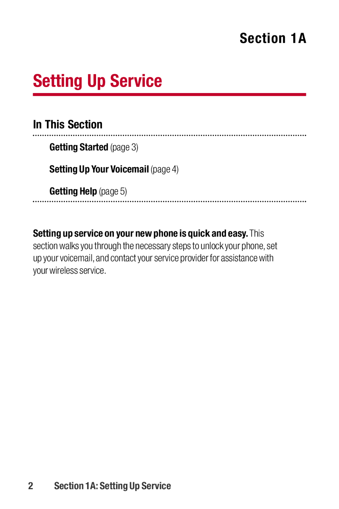 Sanyo II manual This Section, Getting Started Setting Up Your Voicemail Getting Help, Setting Up Service 