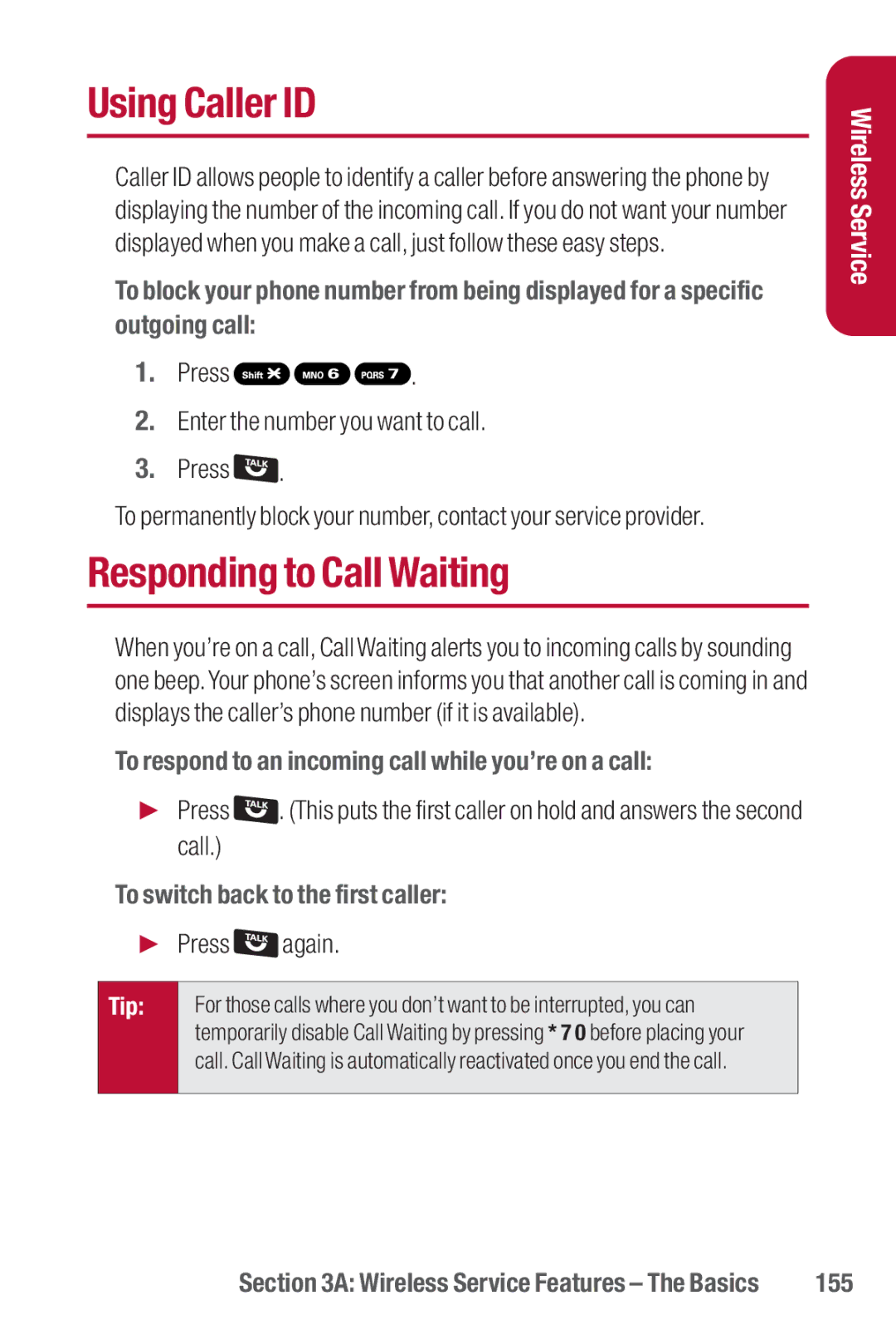 Sanyo II manual Using Caller ID, Responding to Call Waiting, To respond to an incoming call while you’re on a call, 155 