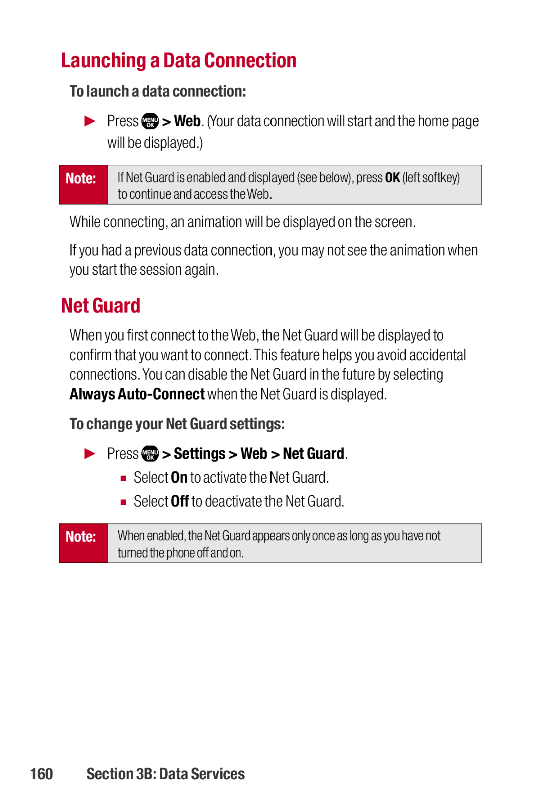 Sanyo II manual Launching a Data Connection, To launch a data connection, To change your Net Guard settings 