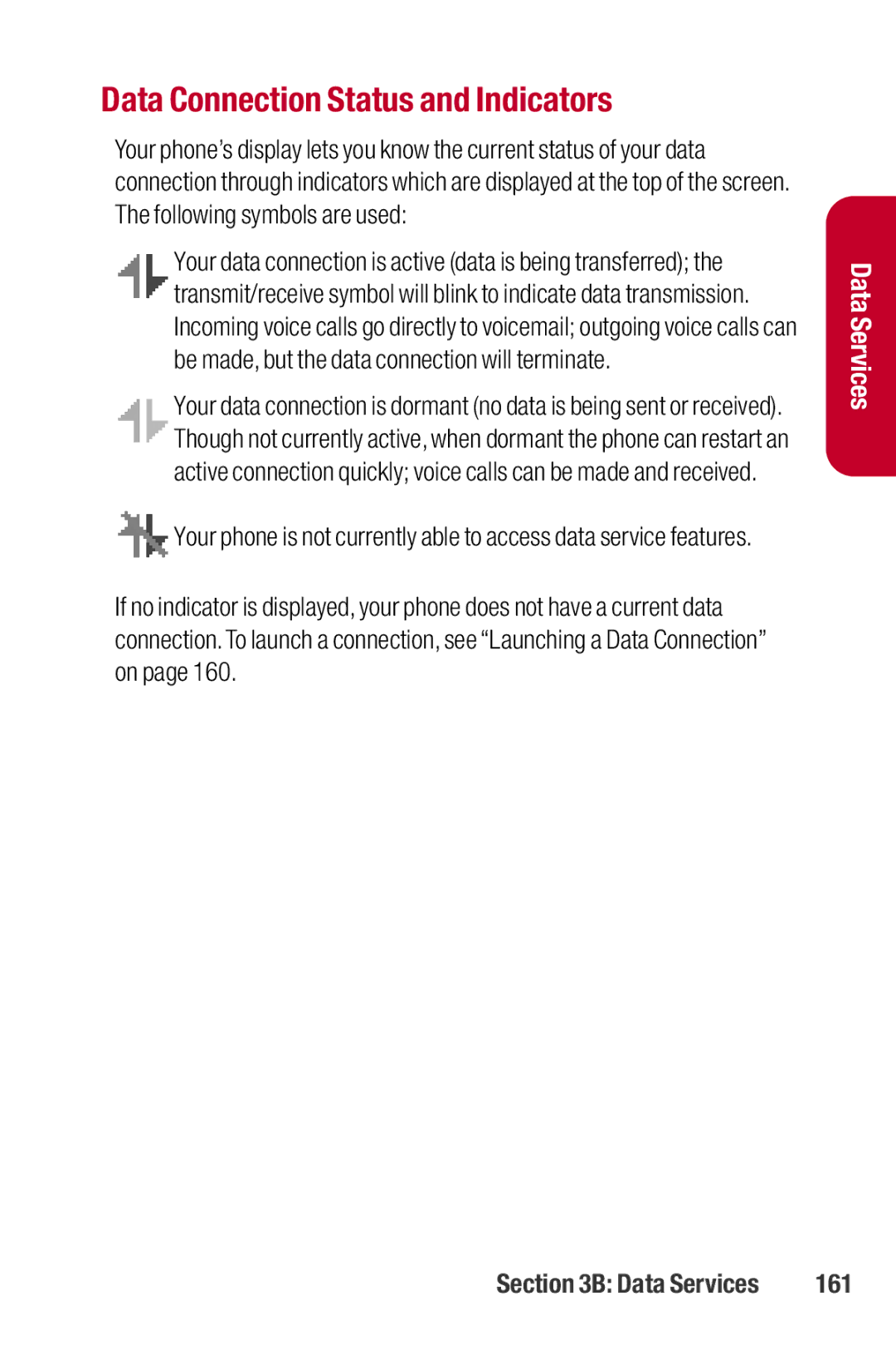 Sanyo II manual Data Connection Status and Indicators, 161 