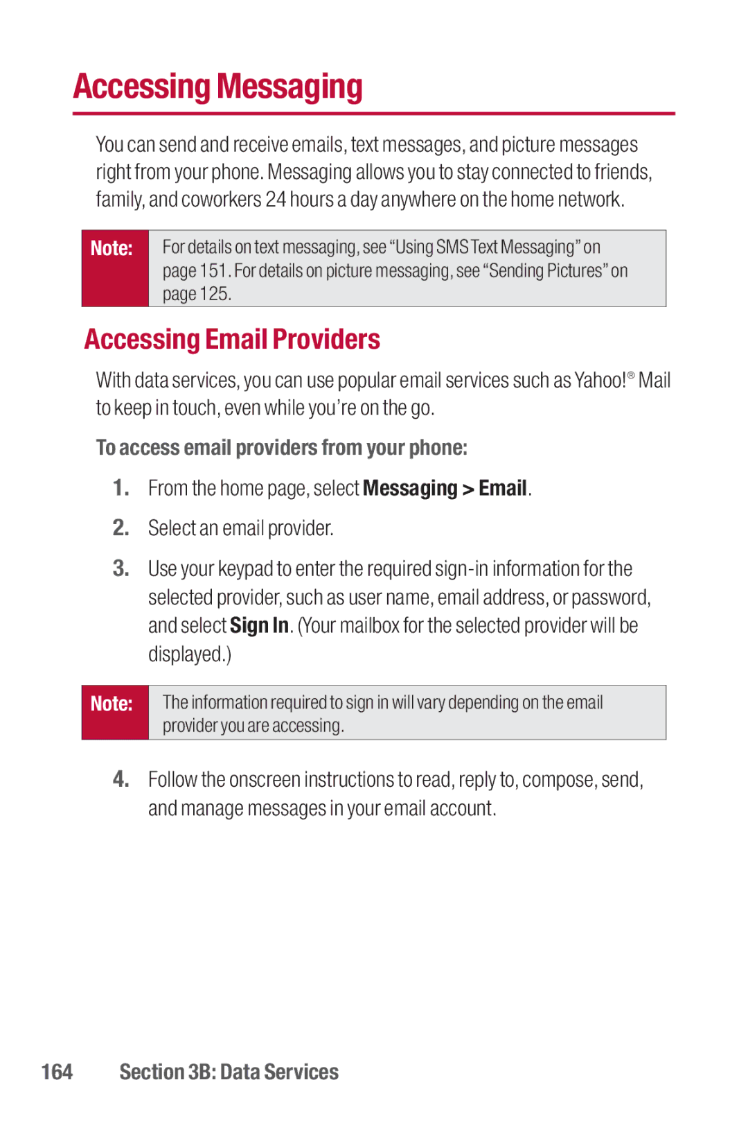 Sanyo II manual Accessing Messaging, Accessing Email Providers, To access email providers from your phone 