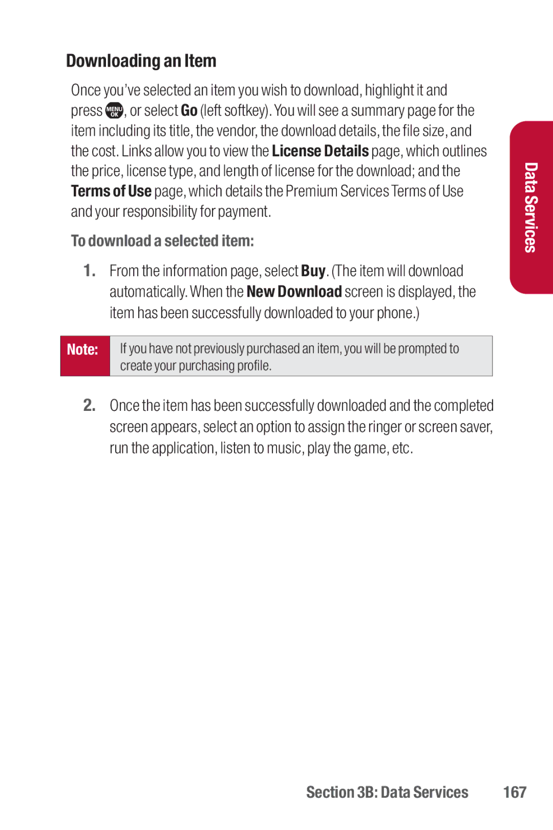 Sanyo II manual Downloading an Item, To download a selected item, 167 