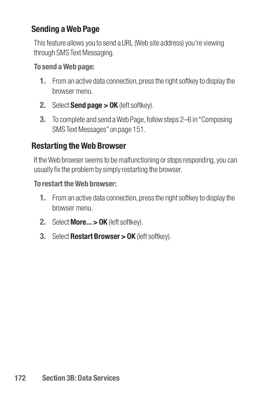 Sanyo II manual Sending a Web, Restarting the Web Browser, To send a Web, To restart the Web browser 