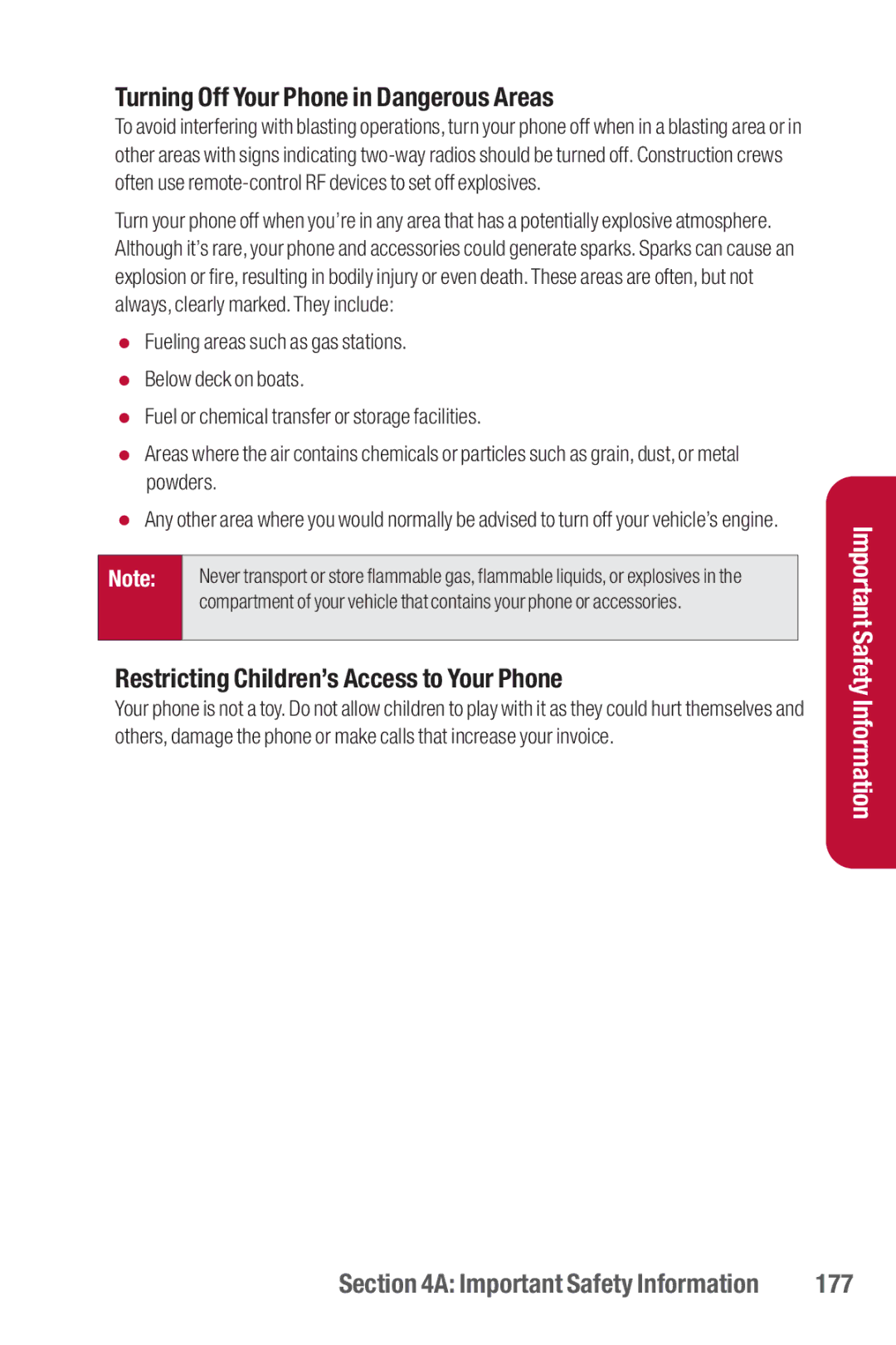 Sanyo II manual Turning Off Your Phone in Dangerous Areas, Restricting Children’s Access to Your Phone, 177 