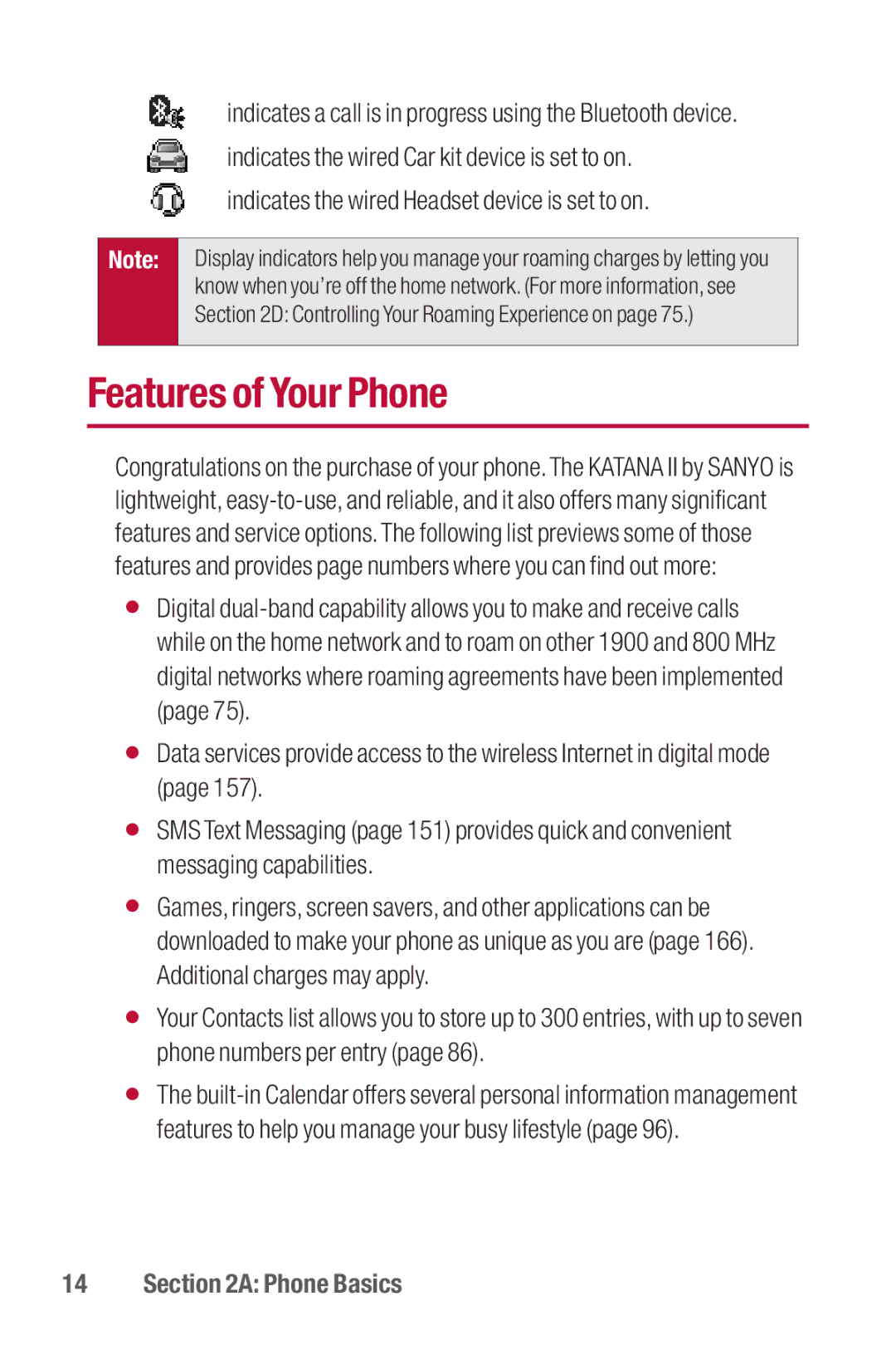 Sanyo II manual Features of Your Phone 