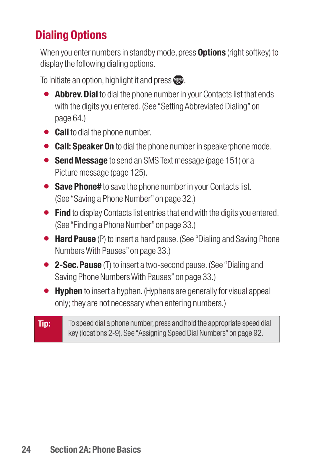 Sanyo II manual Dialing Options 