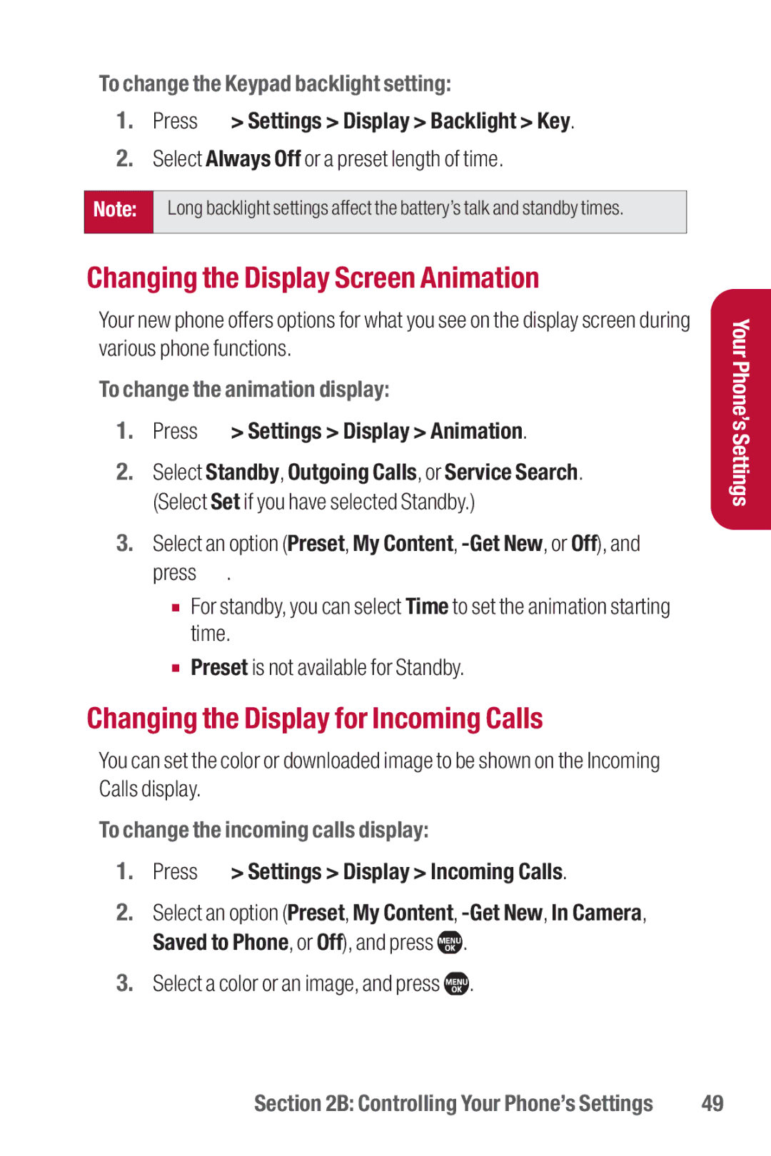 Sanyo II Changing the Display Screen Animation, Changing the Display for Incoming Calls, To change the animation display 