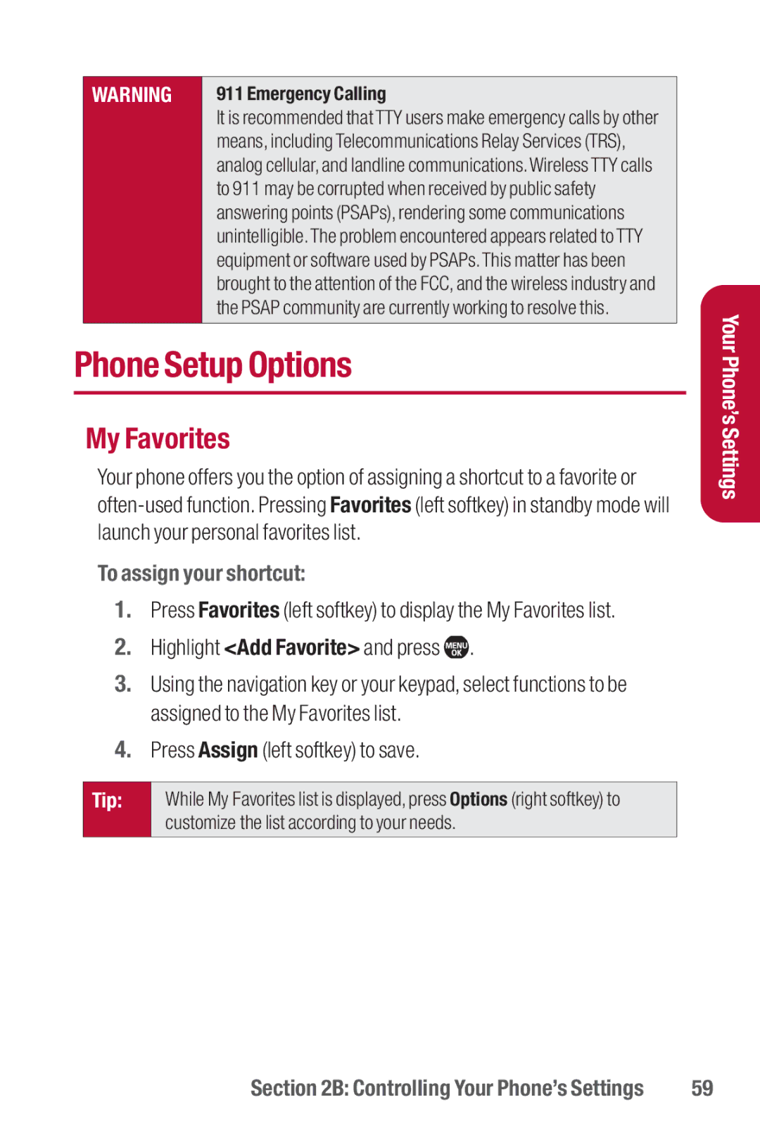 Sanyo II manual Phone Setup Options, My Favorites, To assign your shortcut 