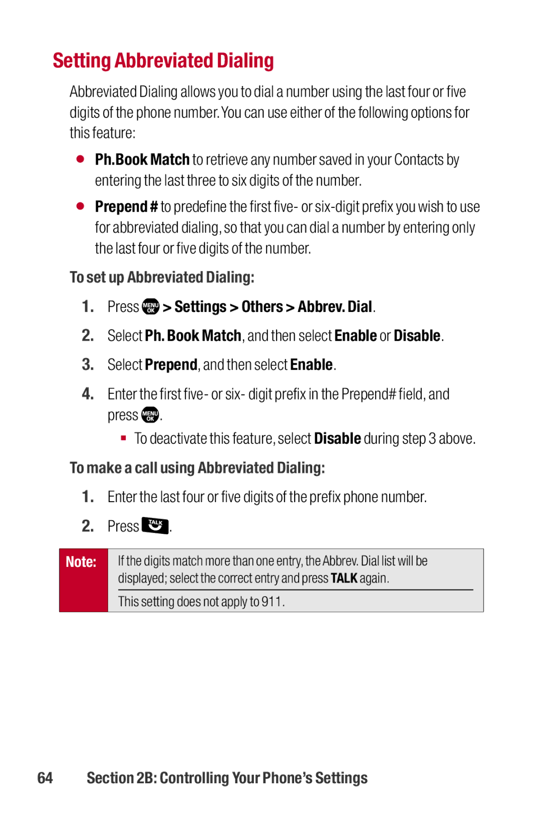 Sanyo II manual Setting Abbreviated Dialing, To set up Abbreviated Dialing, Press Settings Others Abbrev. Dial 