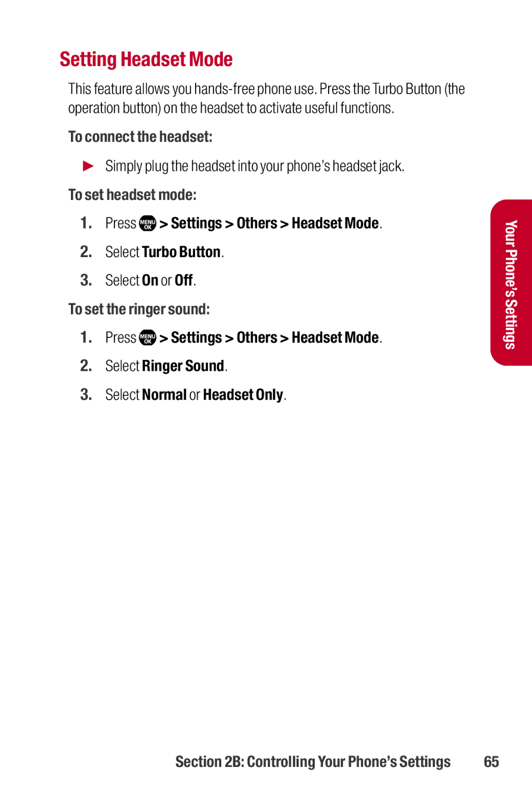 Sanyo II manual Setting Headset Mode, To connect the headset, To set headset mode, To set the ringer sound 