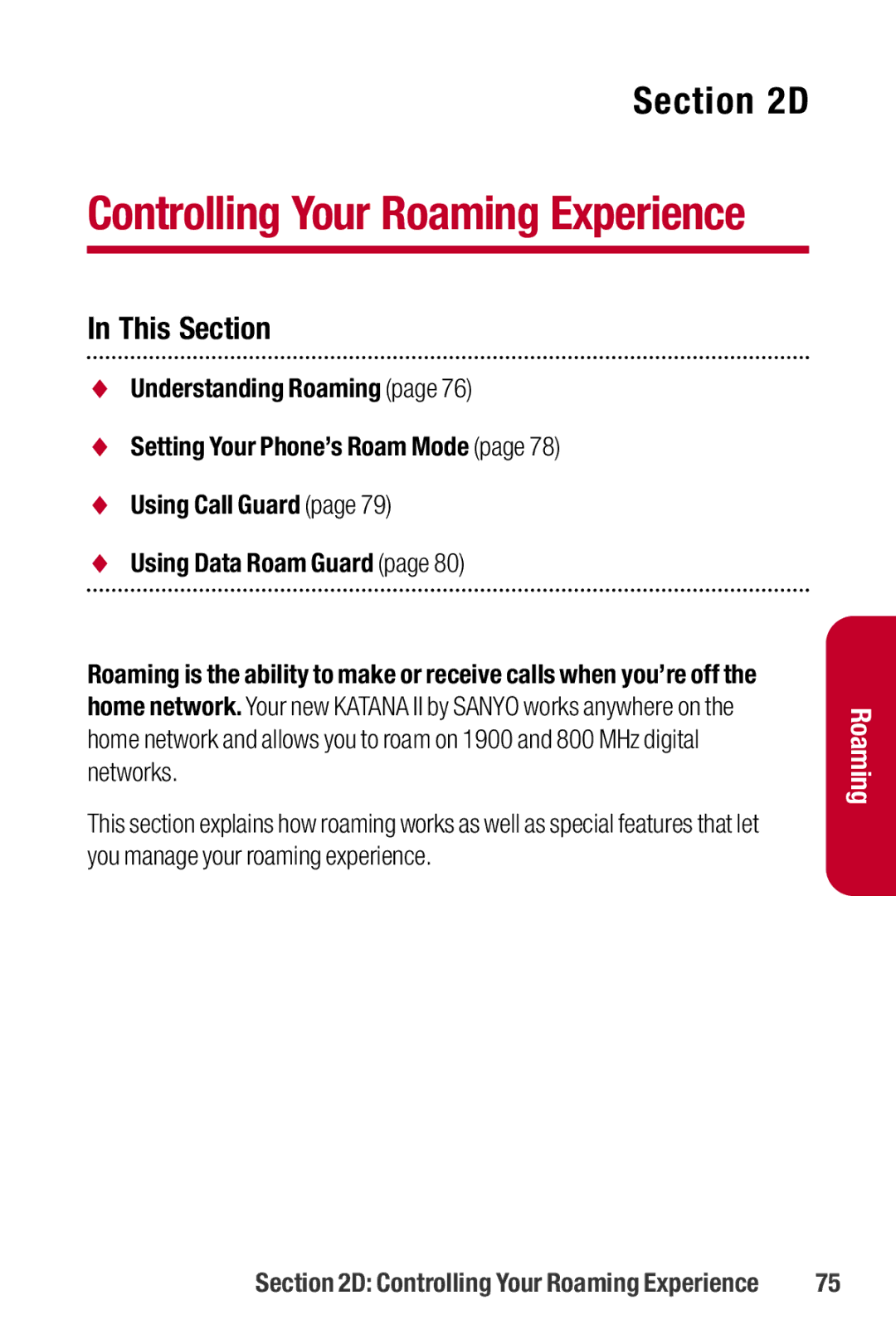 Sanyo II manual Controlling Your Roaming Experience, This Section 