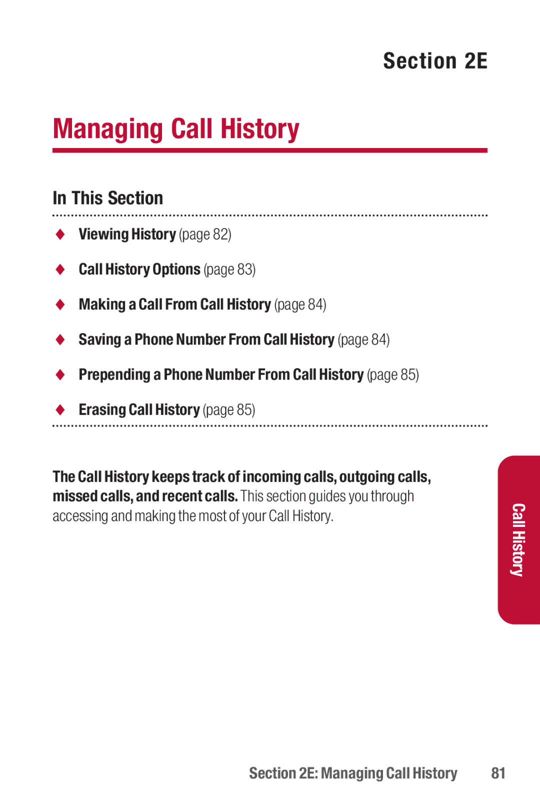 Sanyo II manual Managing Call History, Accessing and making the most of your Call History 