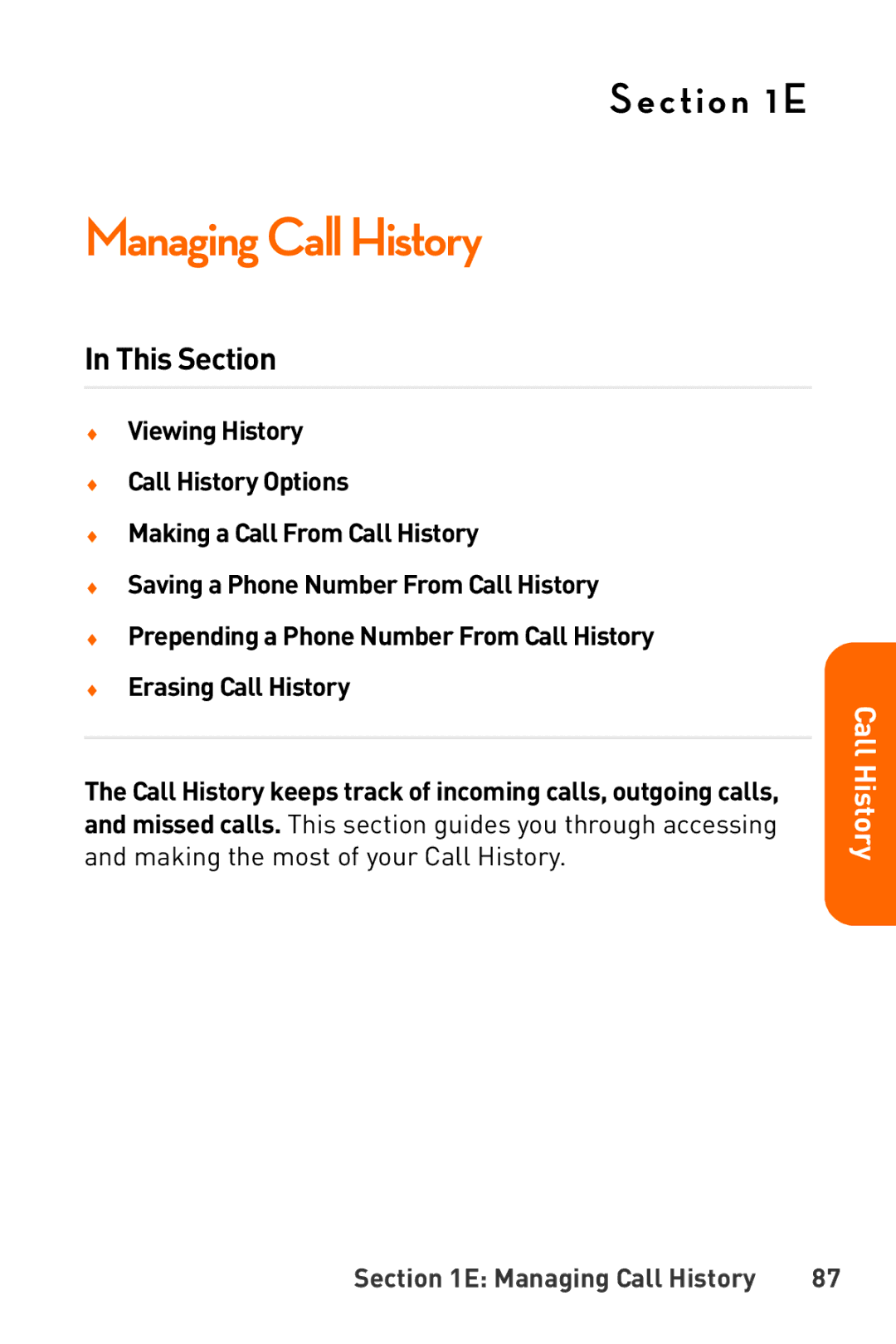 Sanyo Katana manual Managing Call History 