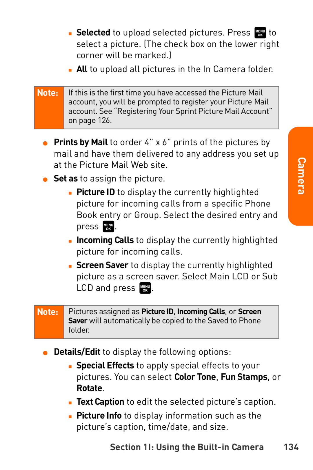 Sanyo Katana manual Using the Built-in Camera 134 