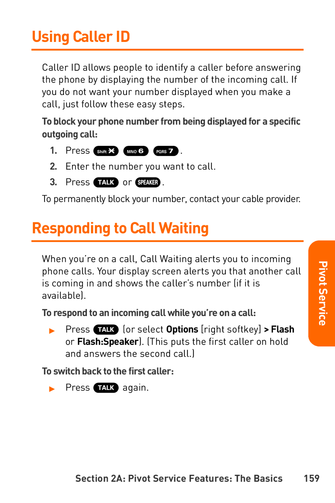 Sanyo Katana manual Using Caller ID, Responding to Call Waiting, To respond to an incoming call while you’re on a call, 159 