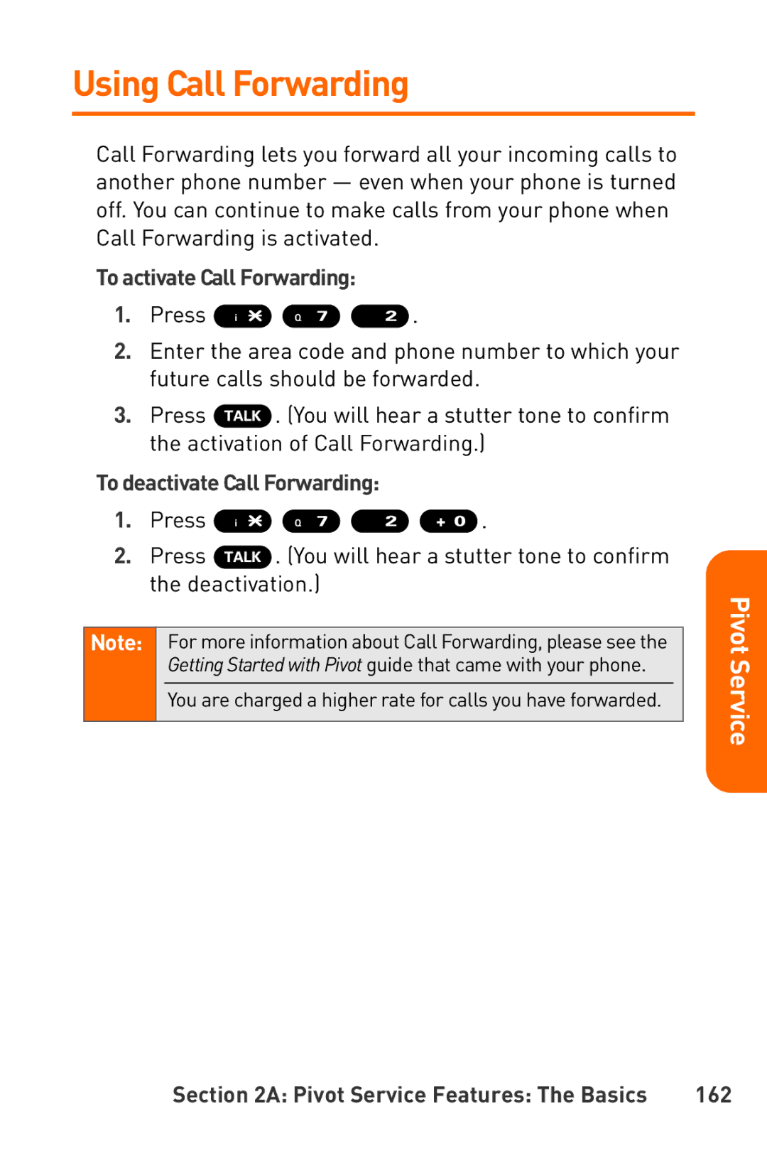 Sanyo Katana manual Using Call Forwarding, To activate Call Forwarding, To deactivate Call Forwarding, 162 