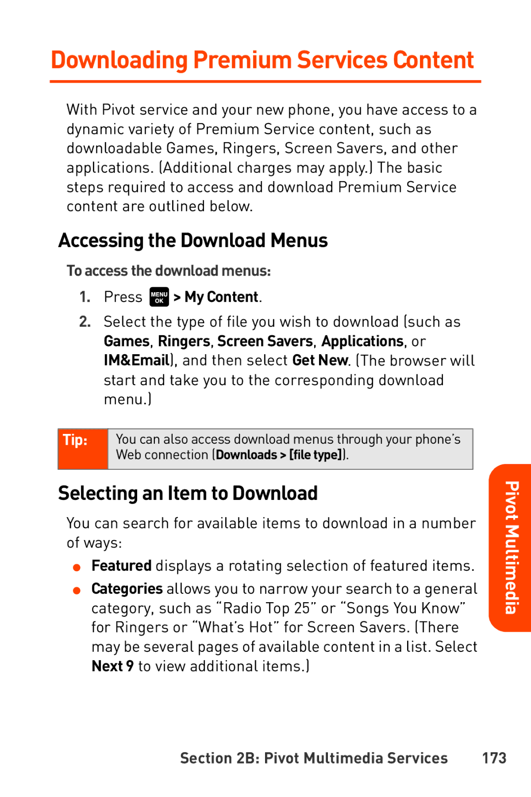 Sanyo Katana Accessing the Download Menus, Selecting an Item to Download, To access the download menus, Press My Content 