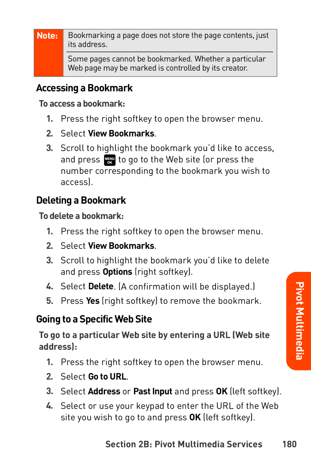 Sanyo Katana manual Accessing a Bookmark, Deleting a Bookmark, Going to a Specific Web Site 