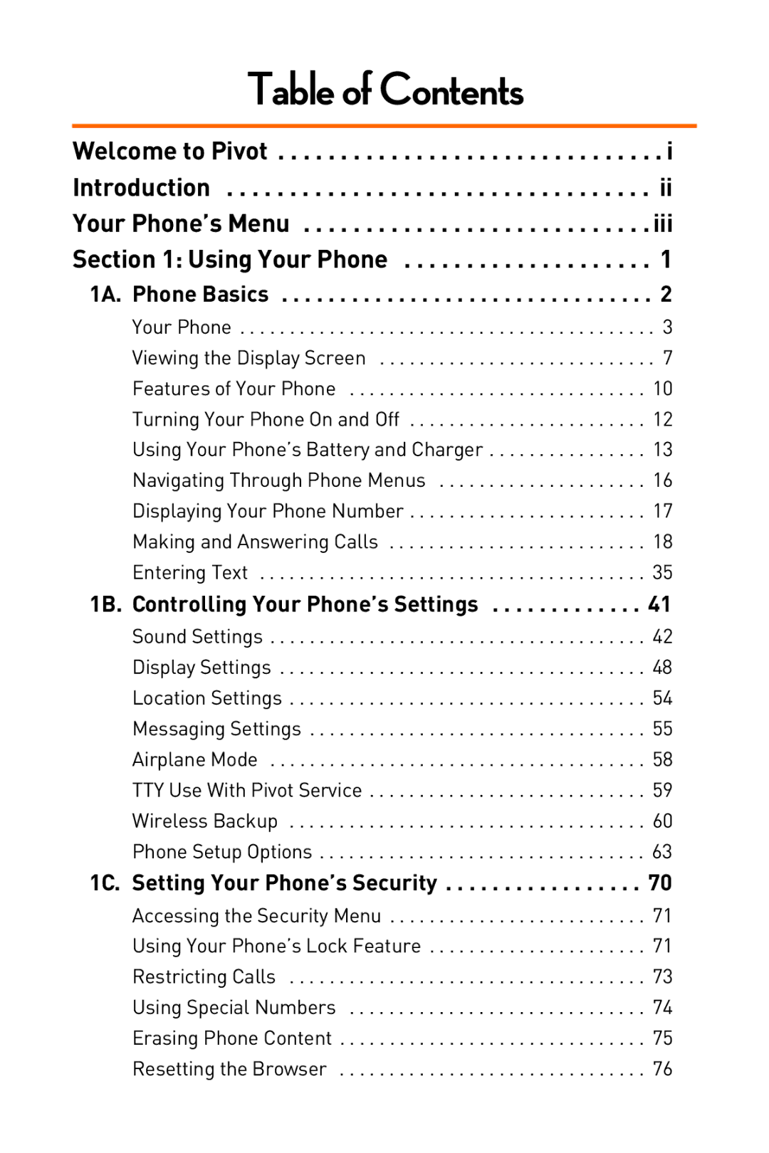 Sanyo Katana manual Table of Contents 