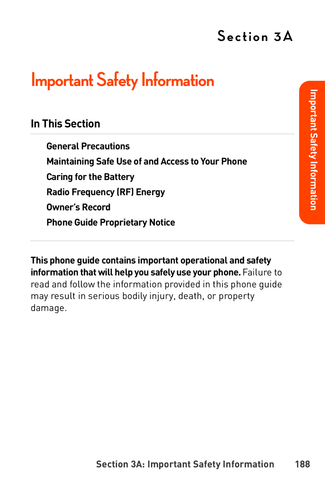 Sanyo Katana manual Important Safety Information 188 