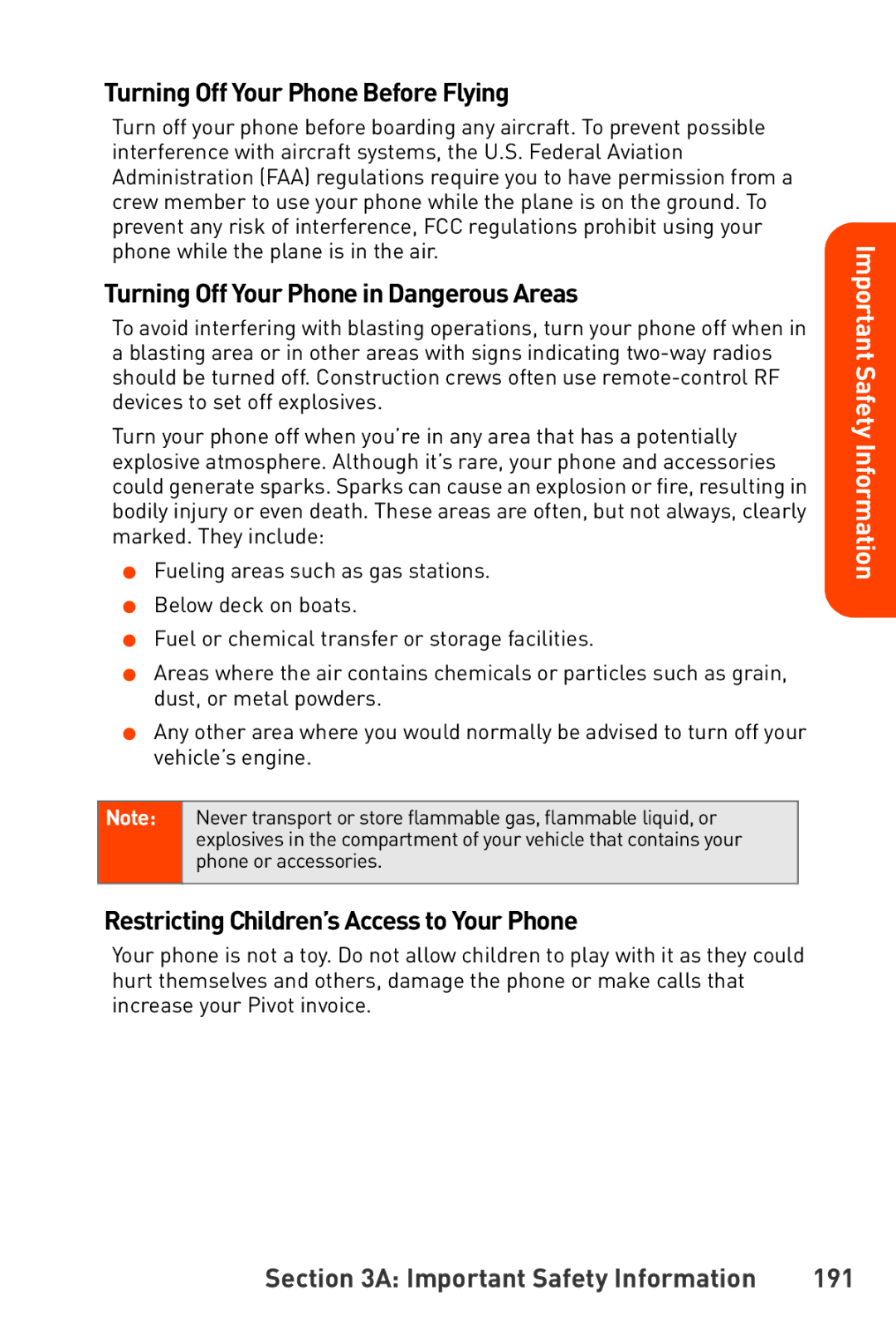 Sanyo Katana manual Turning Off Your Phone Before Flying, Turning Off Your Phone in Dangerous Areas 