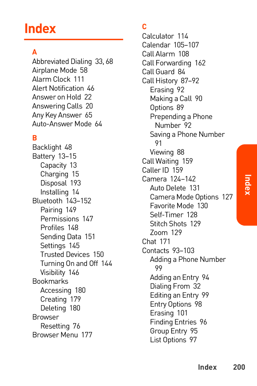 Sanyo Katana manual Index 