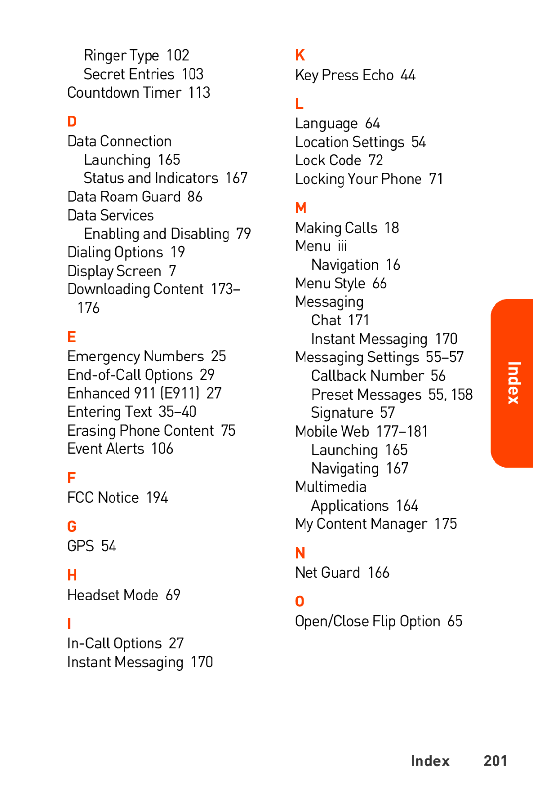 Sanyo Katana manual Index 