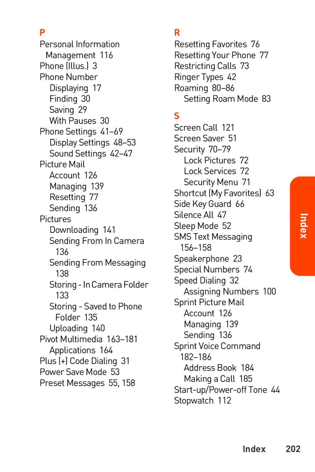 Sanyo Katana manual Index 