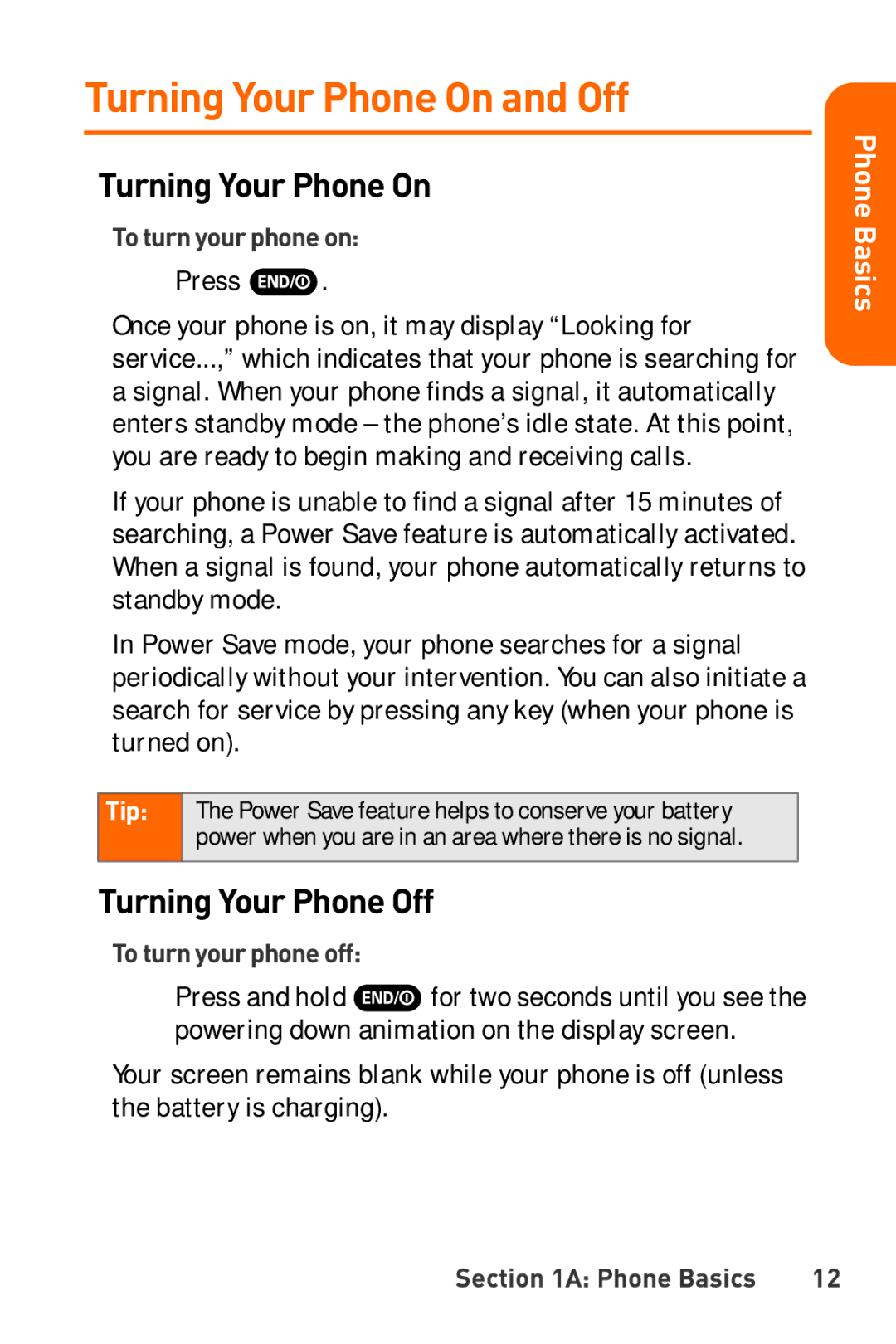 Sanyo Katana manual Turning Your Phone On and Off, Turning Your Phone Off, To turn your phone on, To turn your phone off 