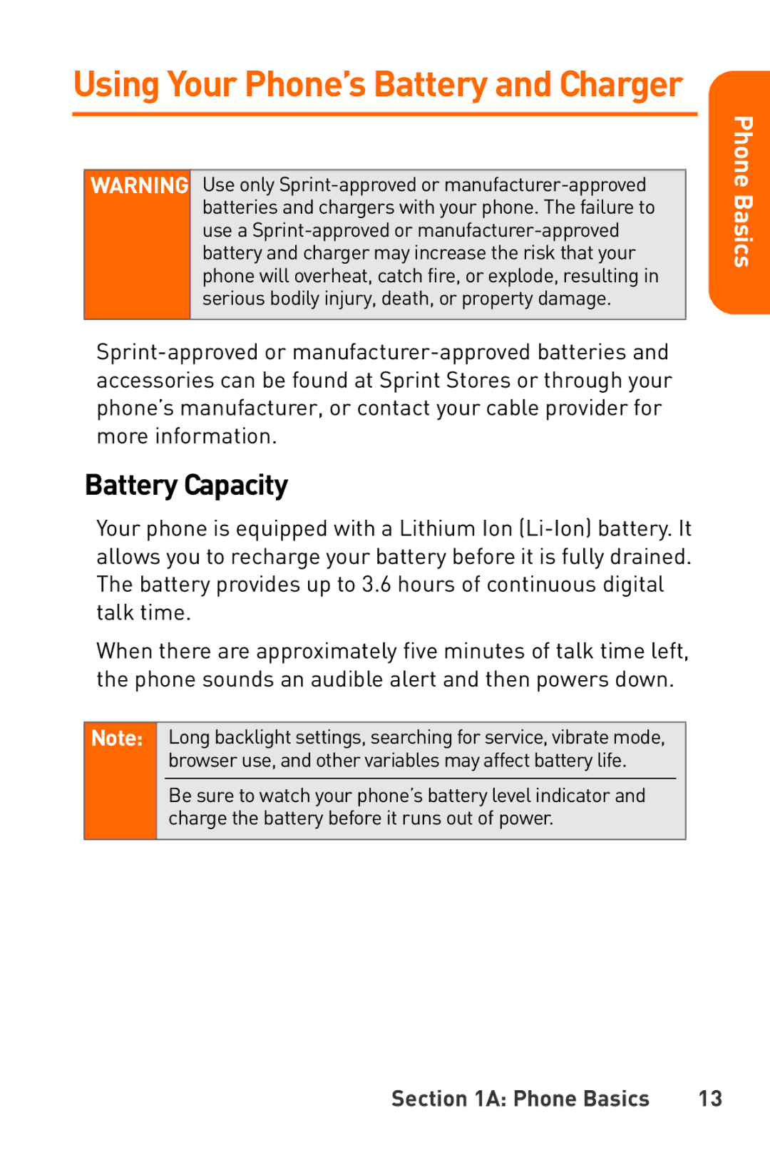 Sanyo Katana manual Using Your Phone’s Battery and Charger, Battery Capacity 