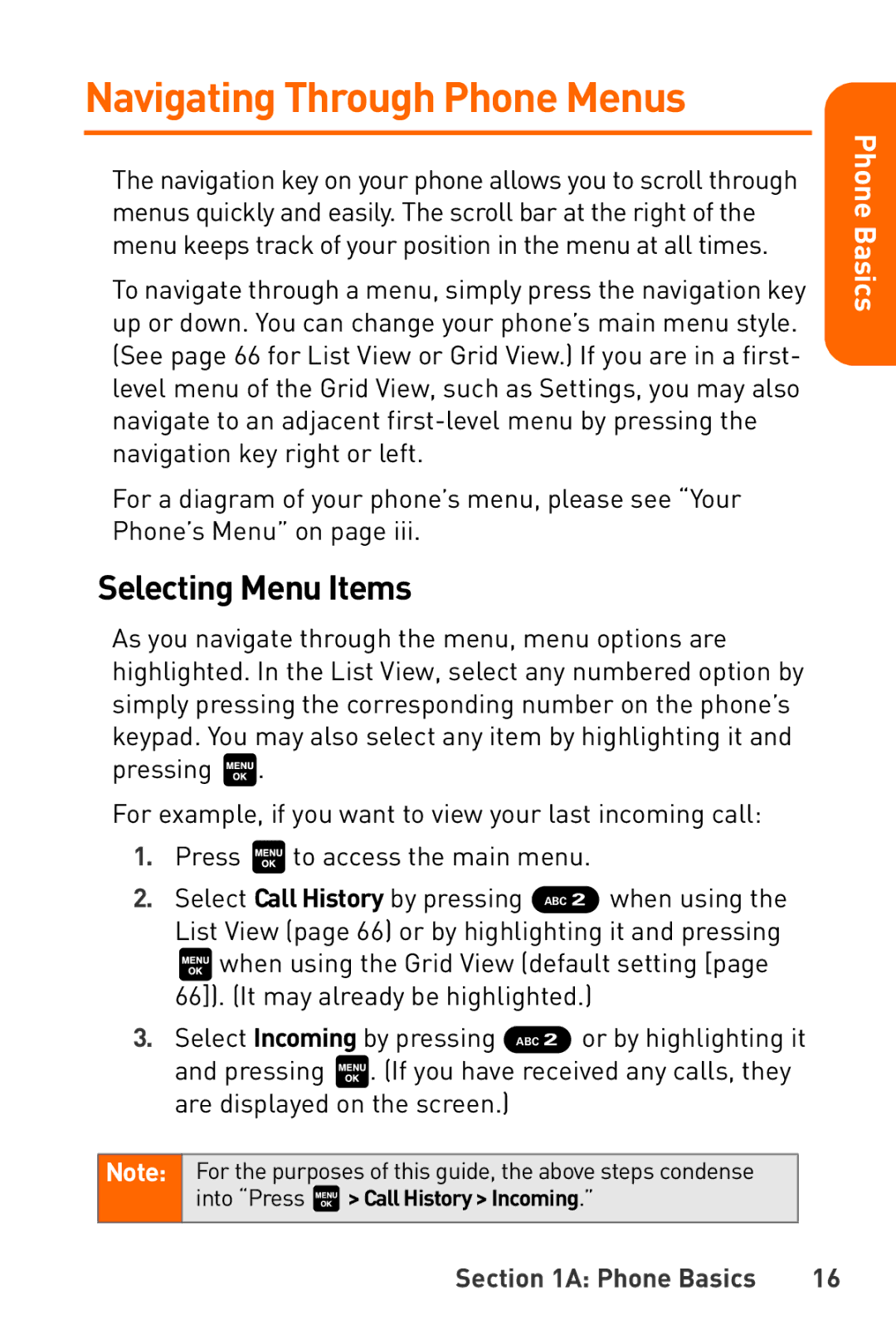 Sanyo Katana manual Navigating Through Phone Menus, Selecting Menu Items 