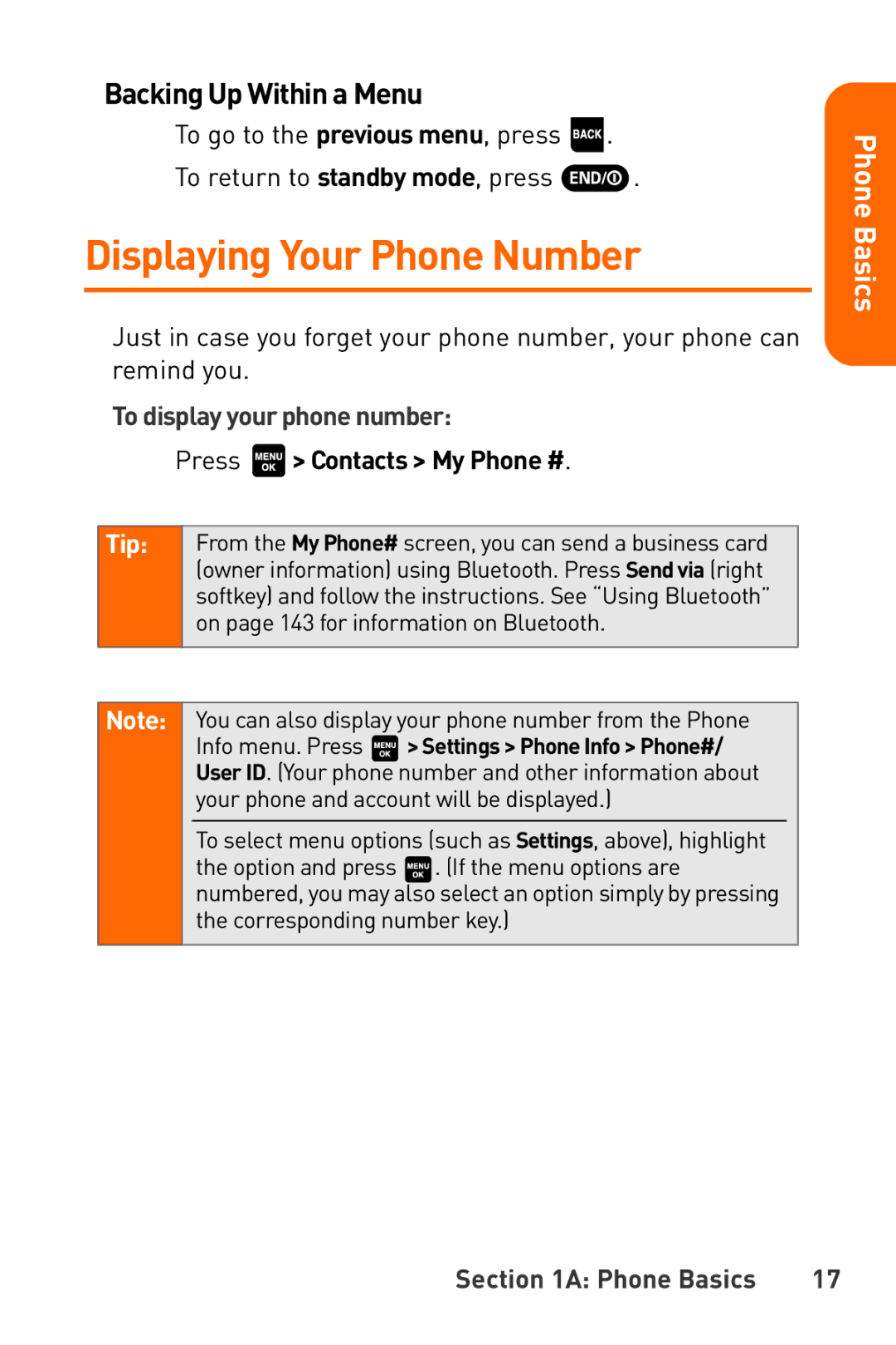 Sanyo Katana manual Displaying Your Phone Number, Backing Up Within a Menu, To display your phone number 