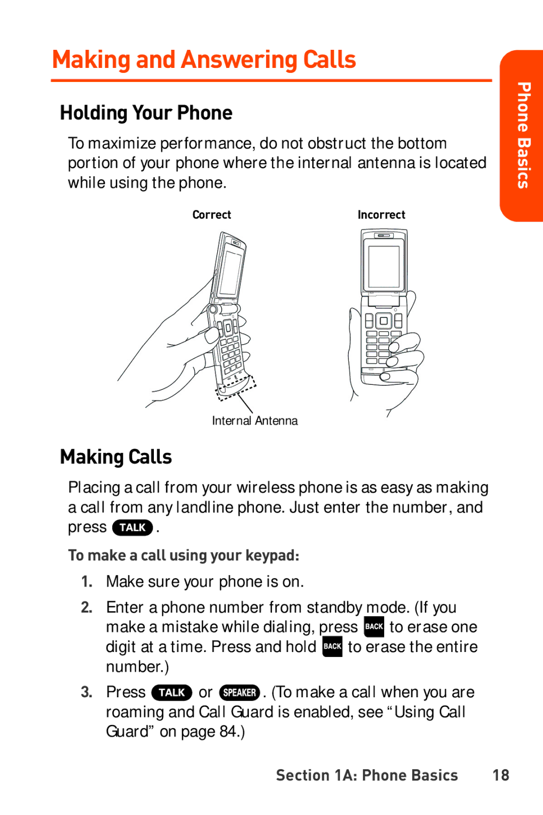 Sanyo Katana manual Making and Answering Calls, Holding Your Phone, Making Calls, To make a call using your keypad 