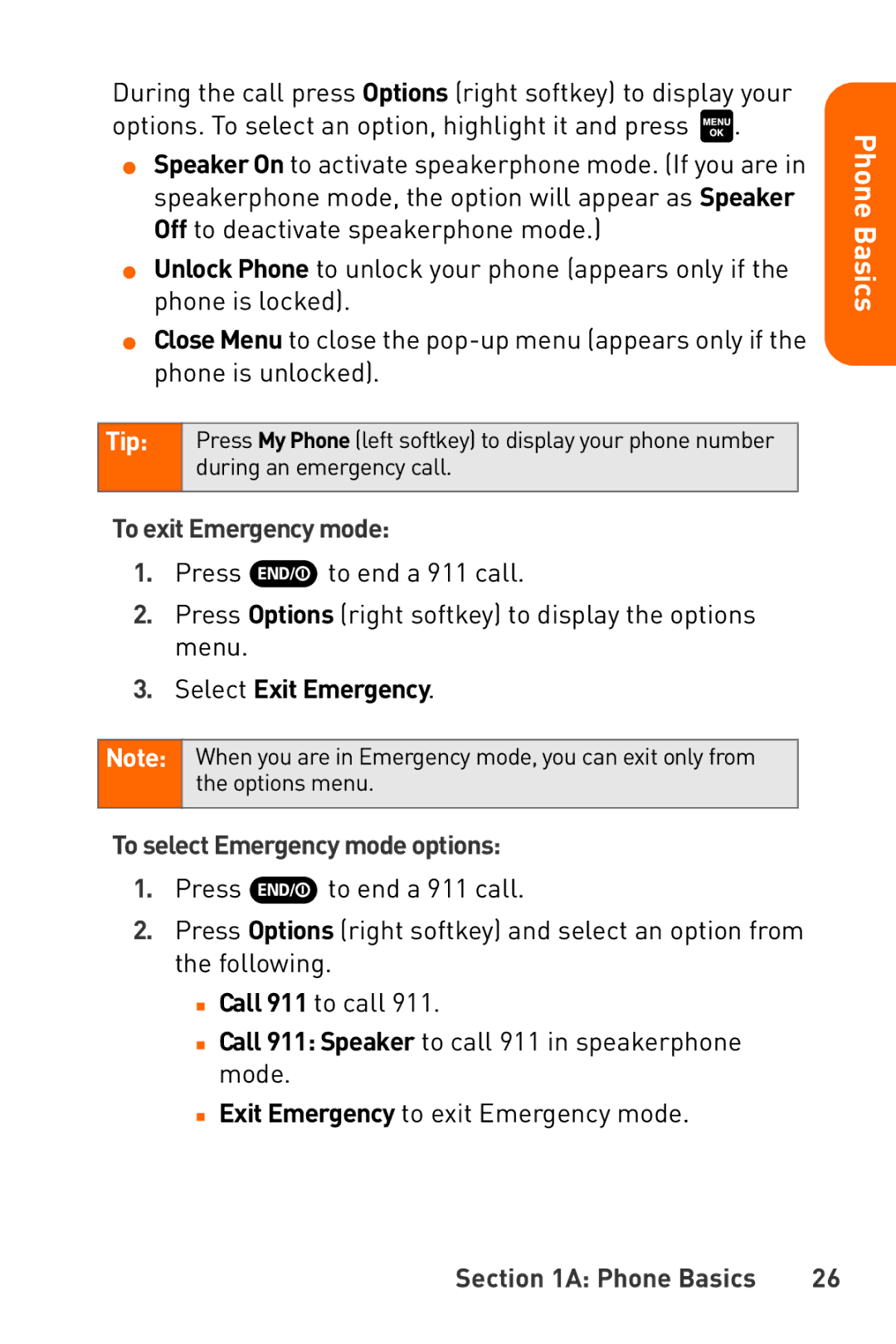 Sanyo Katana manual To exit Emergency mode, Select Exit Emergency, To select Emergency mode options 