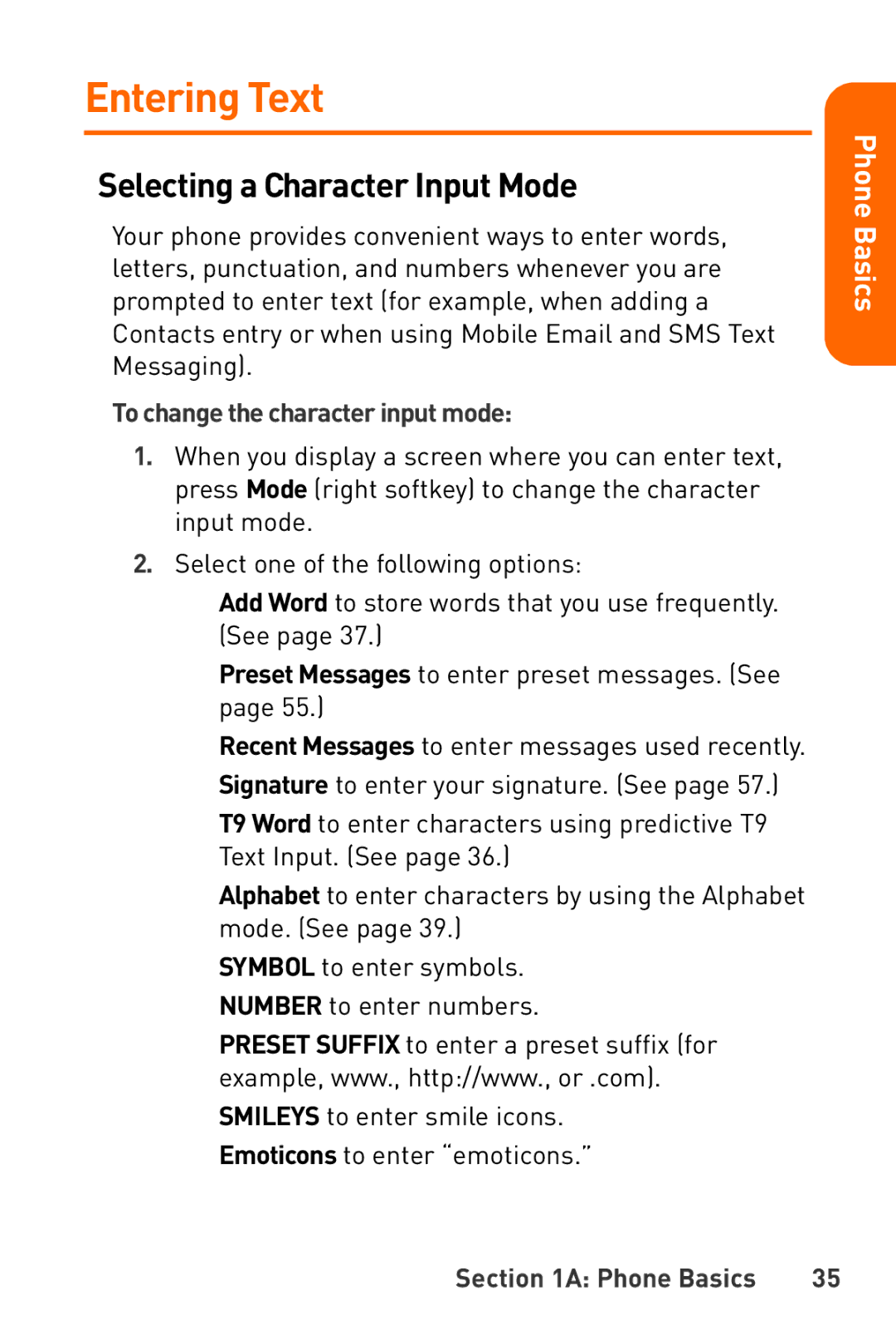 Sanyo Katana manual Entering Text, Selecting a Character Input Mode, To change the character input mode 