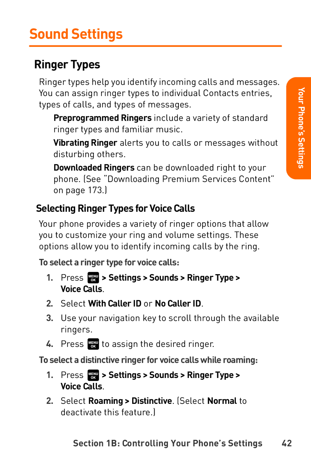 Sanyo Katana manual Sound Settings, Selecting Ringer Types for Voice Calls, To select a ringer type for voice calls 