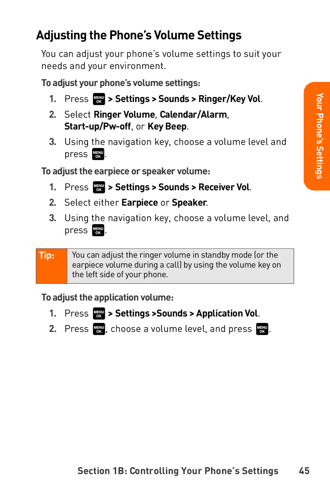 Sanyo Katana manual Adjusting the Phone’s Volume Settings, To adjust your phone’s volume settings 