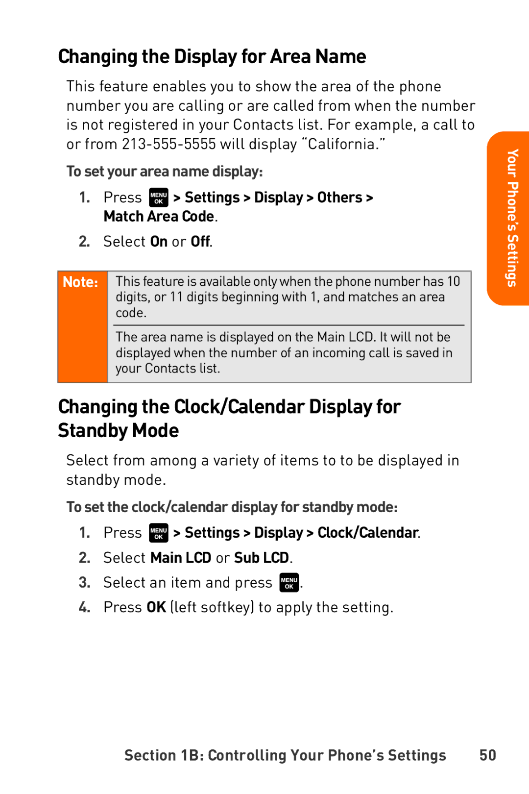 Sanyo Katana manual Changing the Display for Area Name, Changing the Clock/Calendar Display for Standby Mode 