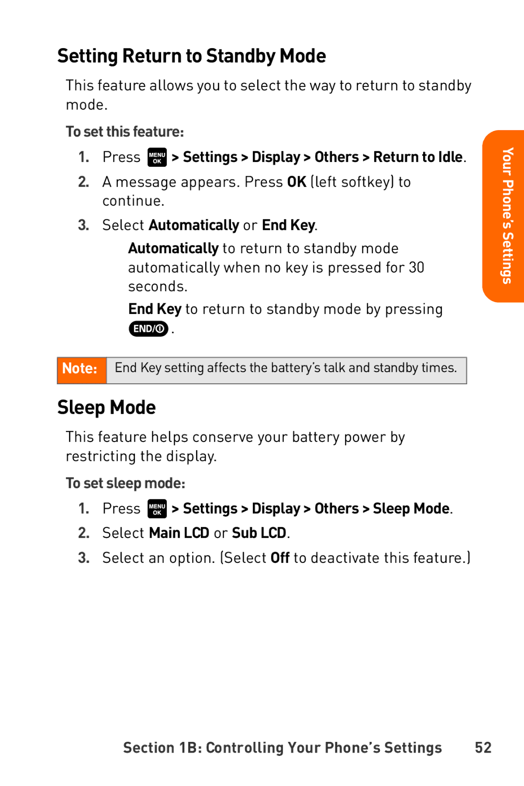 Sanyo Katana manual Setting Return to Standby Mode, Sleep Mode, To set this feature, To set sleep mode 