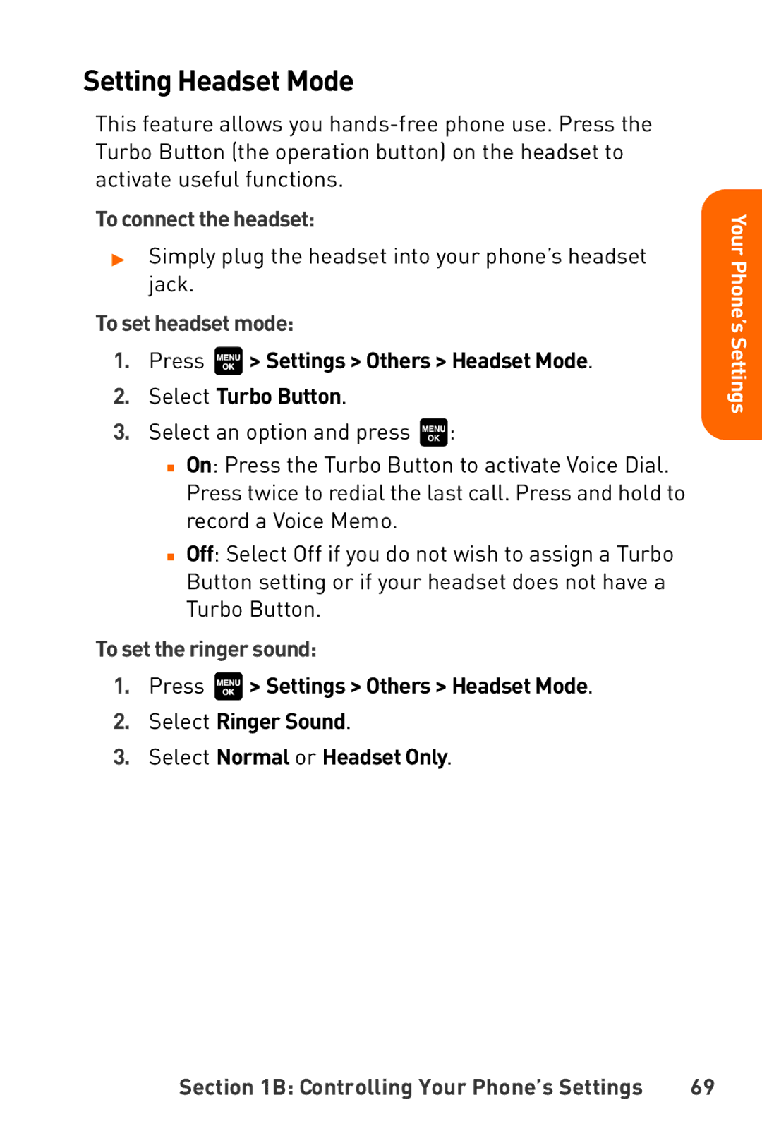 Sanyo Katana manual Setting Headset Mode, To connect the headset, To set headset mode, To set the ringer sound 