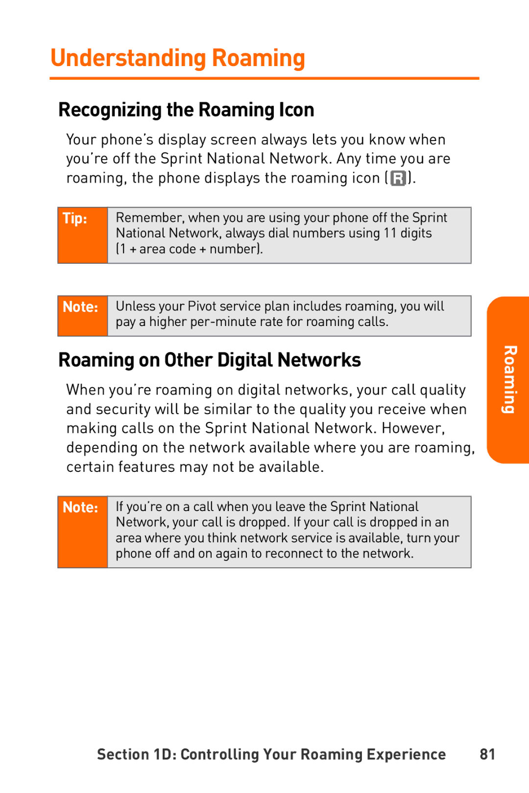 Sanyo Katana manual Understanding Roaming, Recognizing the Roaming Icon, Roaming on Other Digital Networks 