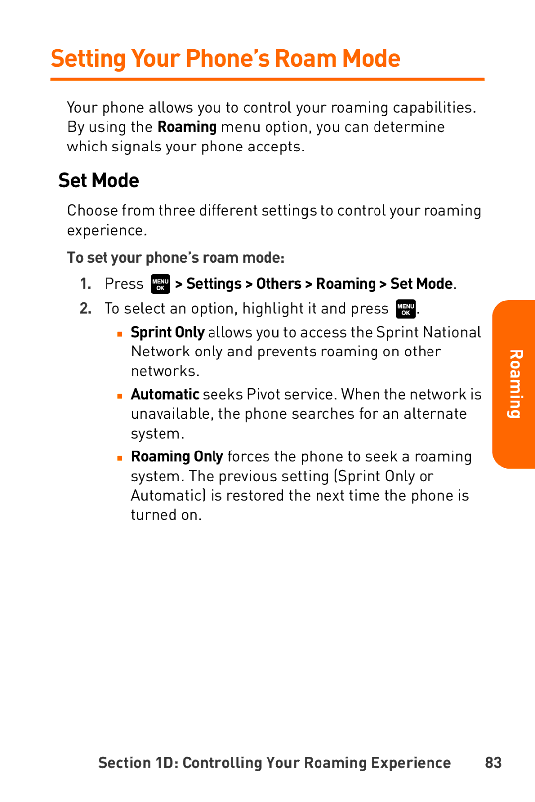 Sanyo Katana manual Setting Your Phone’s Roam Mode, Set Mode, To set your phone’s roam mode 