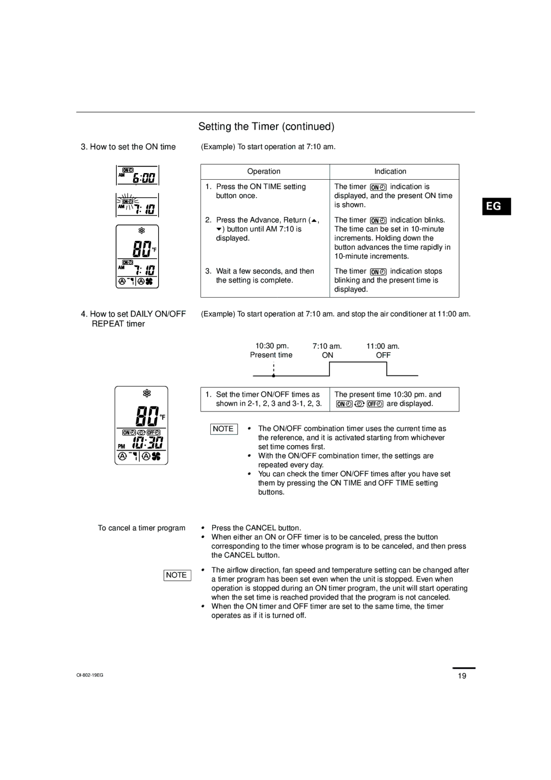 Sanyo KHS0971, KHS1271 instruction manual Setting the Timer, Repeat timer, 1030 pm 710 am 1100 am Present time, Off 